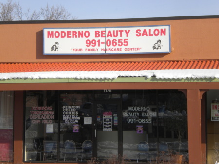 A photo of the storefront of a retail beauty salon.