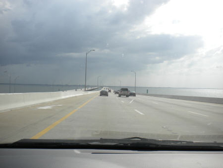 Driving over a causeway bridge on the Interstate System in Florida.
